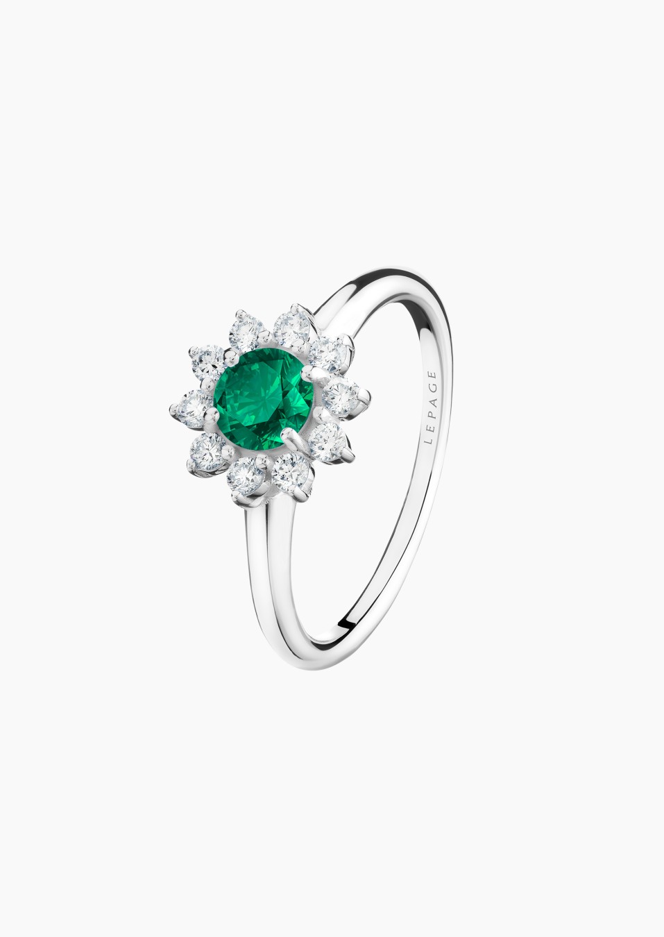 Marguerite ring in gold, emerald and diamonds / Lepage