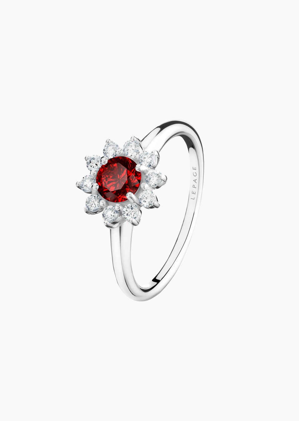 Marguerite ring in gold, ruby and diamonds / Lepage