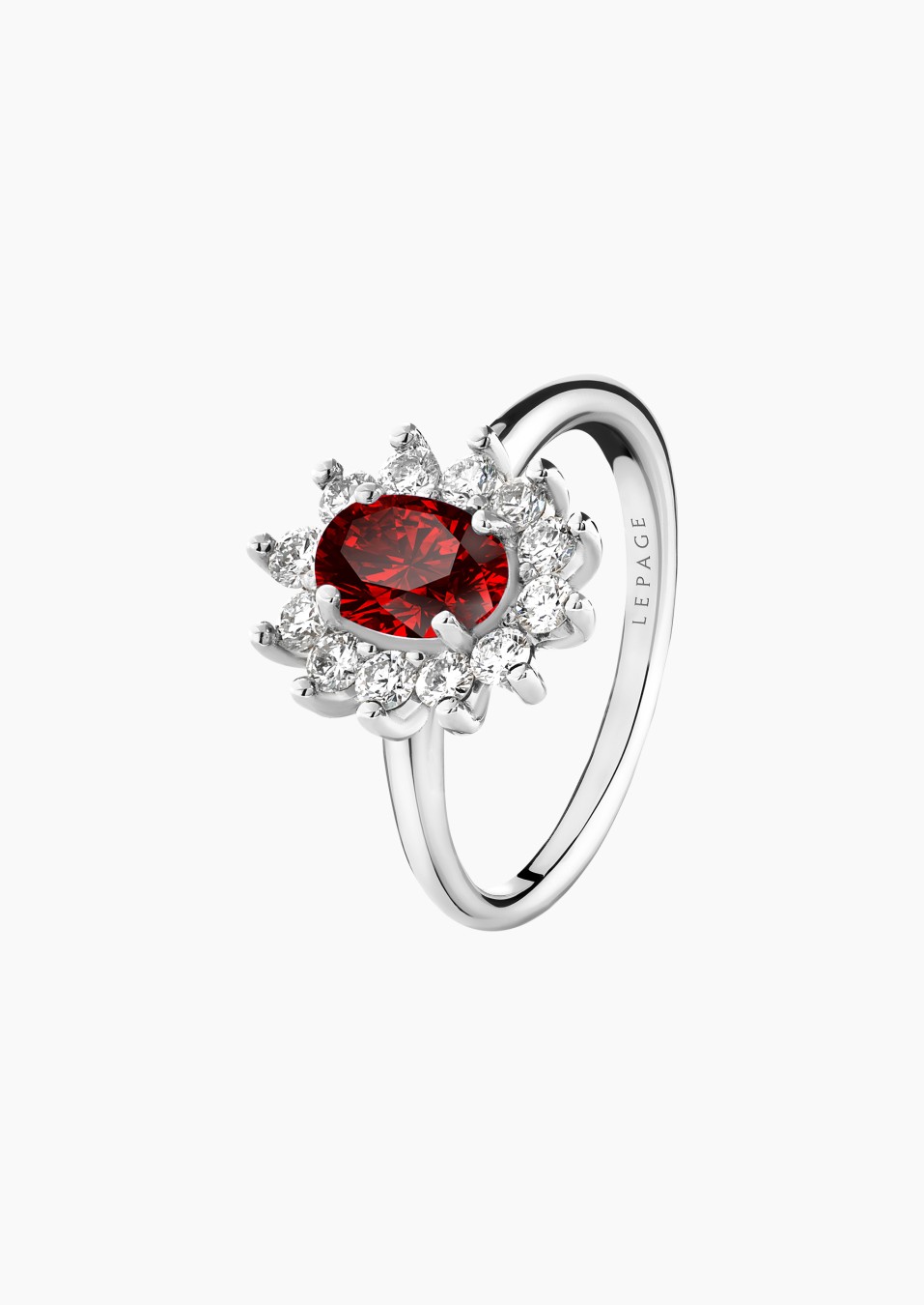 Daisy ring in gold, ruby and diamonds / Lepage