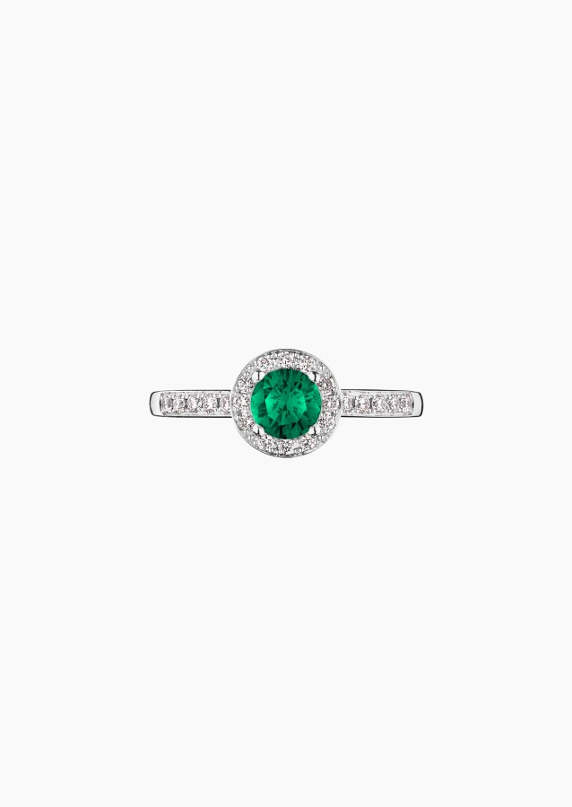 Coquette solitaire in gold, emerald and diamonds / Lepage