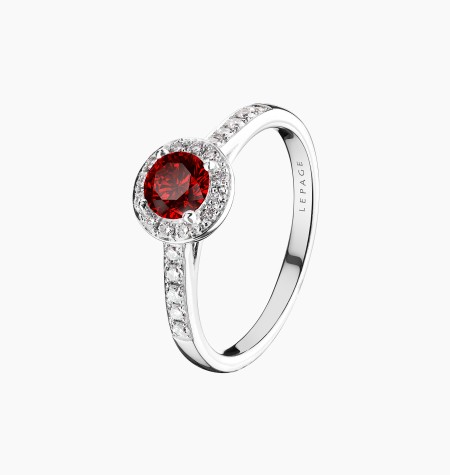 Solitaire Coquette en or blanc rubis et diamants / Lepage