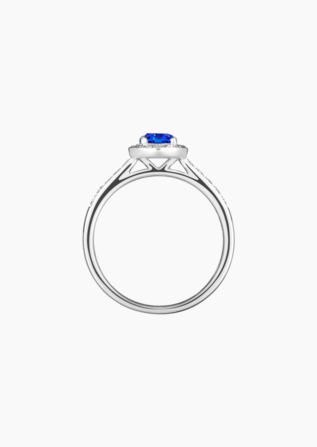 Solitaire Coquette en or blanc saphir et diamants / Lepage