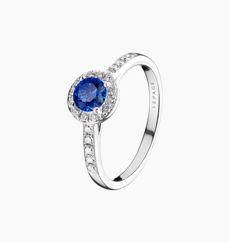Solitaire Coquette en or blanc saphir et diamants / Lepage