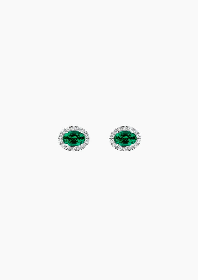 Eleanor earrings in gold, emerald and diamonds / Lepage