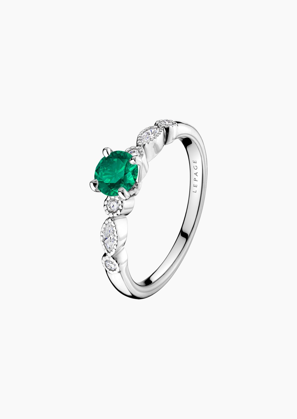 Léon solitaire in gold, emerald and diamonds / Lepage