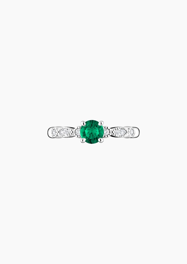 Léon solitaire in gold, emerald and diamonds / Lepage
