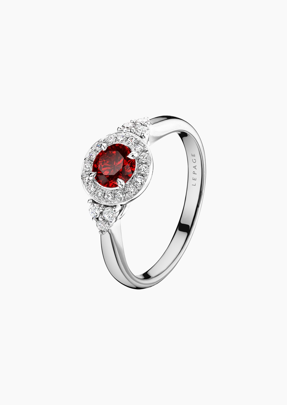 Pompadour solitaire in gold, ruby and diamonds / Lepage