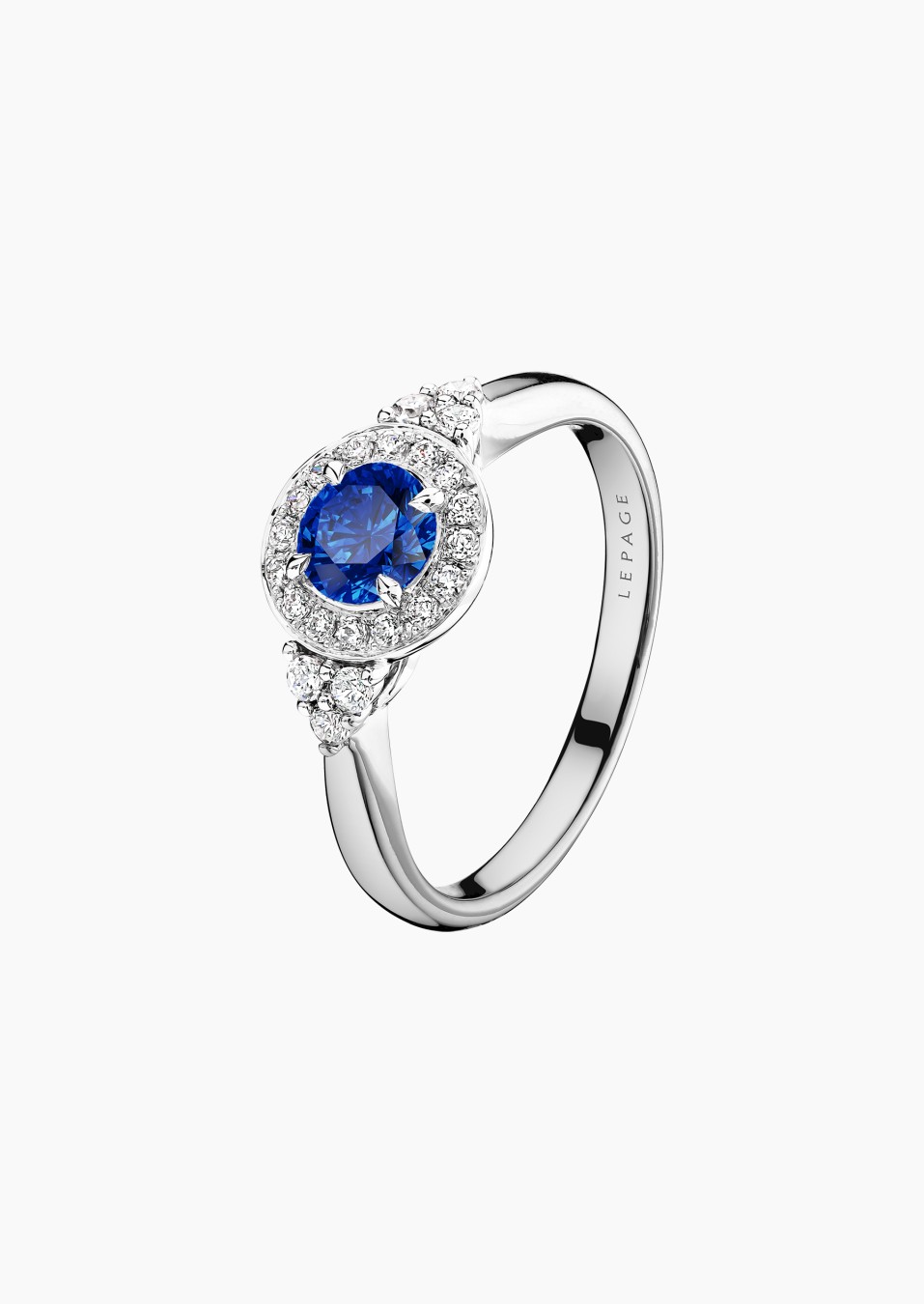 Pompadour solitaire in gold, sapphire and diamonds / Lepage