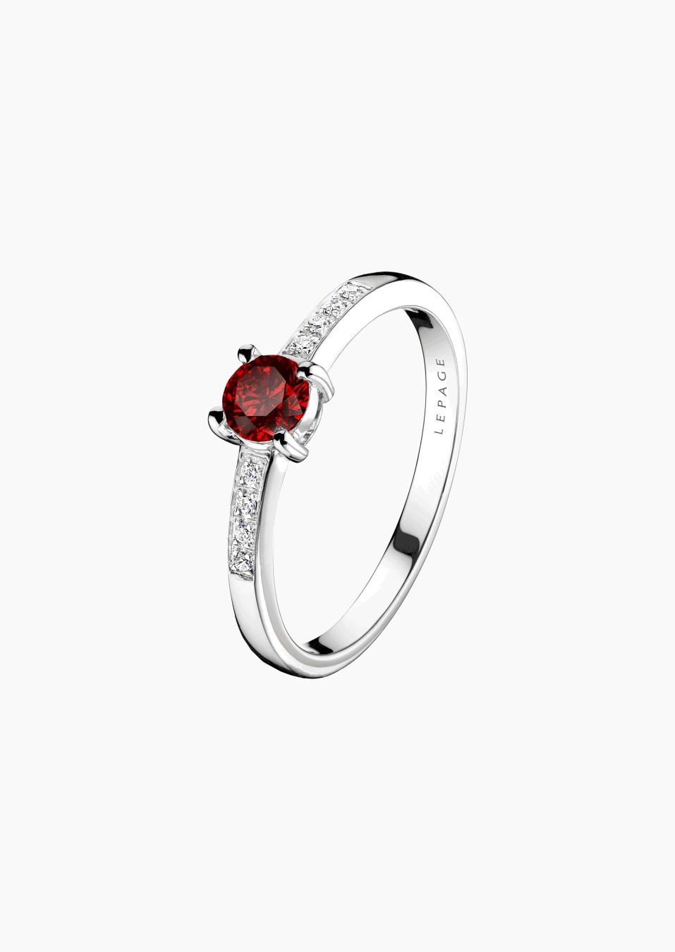 Aristide solitaire in gold, ruby and diamonds / Lepage