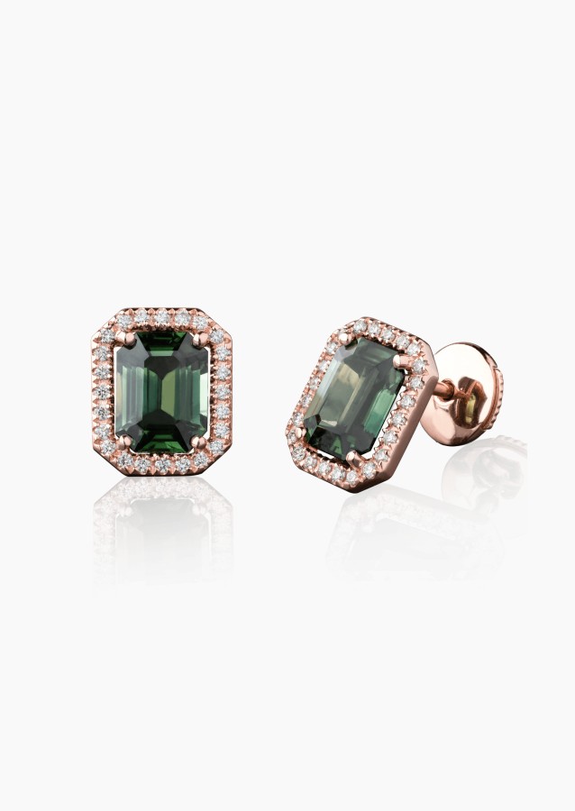 Marie Lou earrings in rose gold, green sapphires and diamonds / Lepage