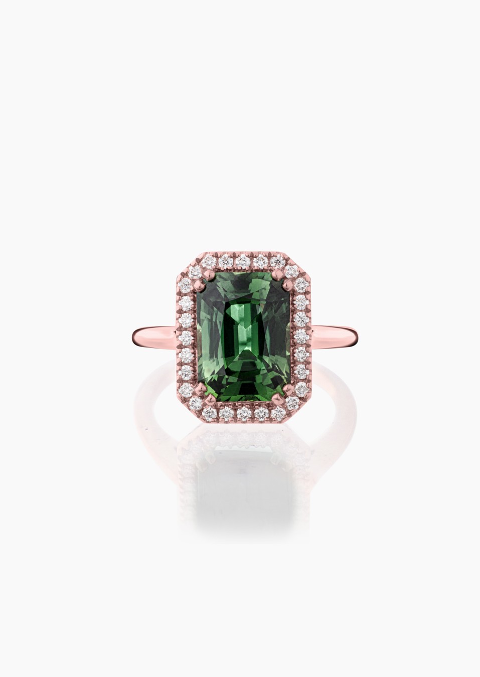 Marie Lou ring in rose gold, green sapphire and diamonds / Lepage