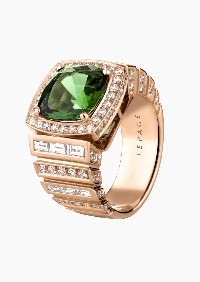 Bague Joséphine en or rose, tourmaline verte et diamants / Lepage