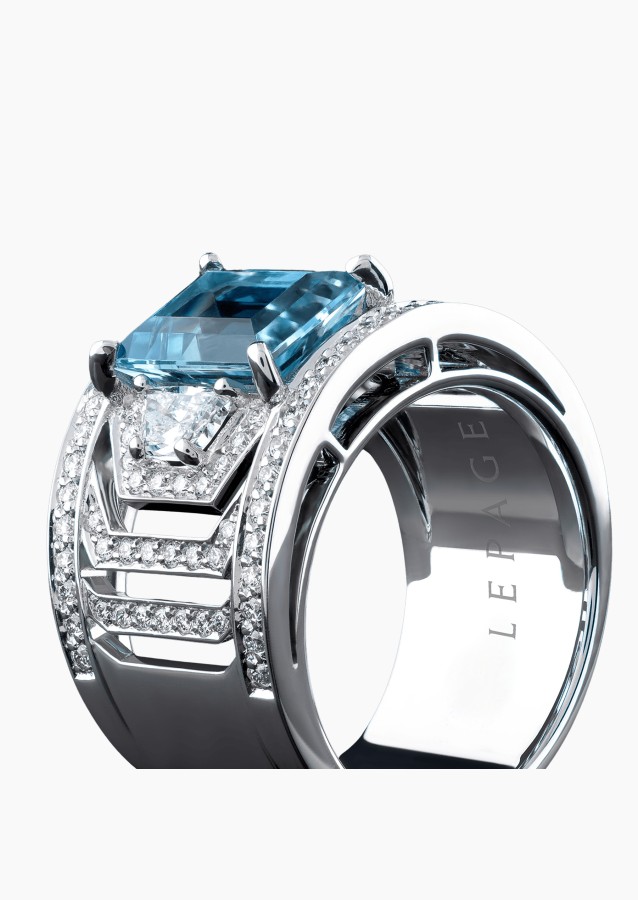 La Santa-Maria ring in white gold, aquamarine and diamonds / Lepage