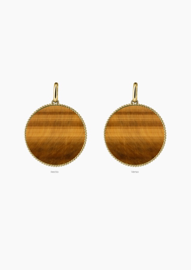 Colette Lune Perlée medal in gold and tiger's eye / Lepage