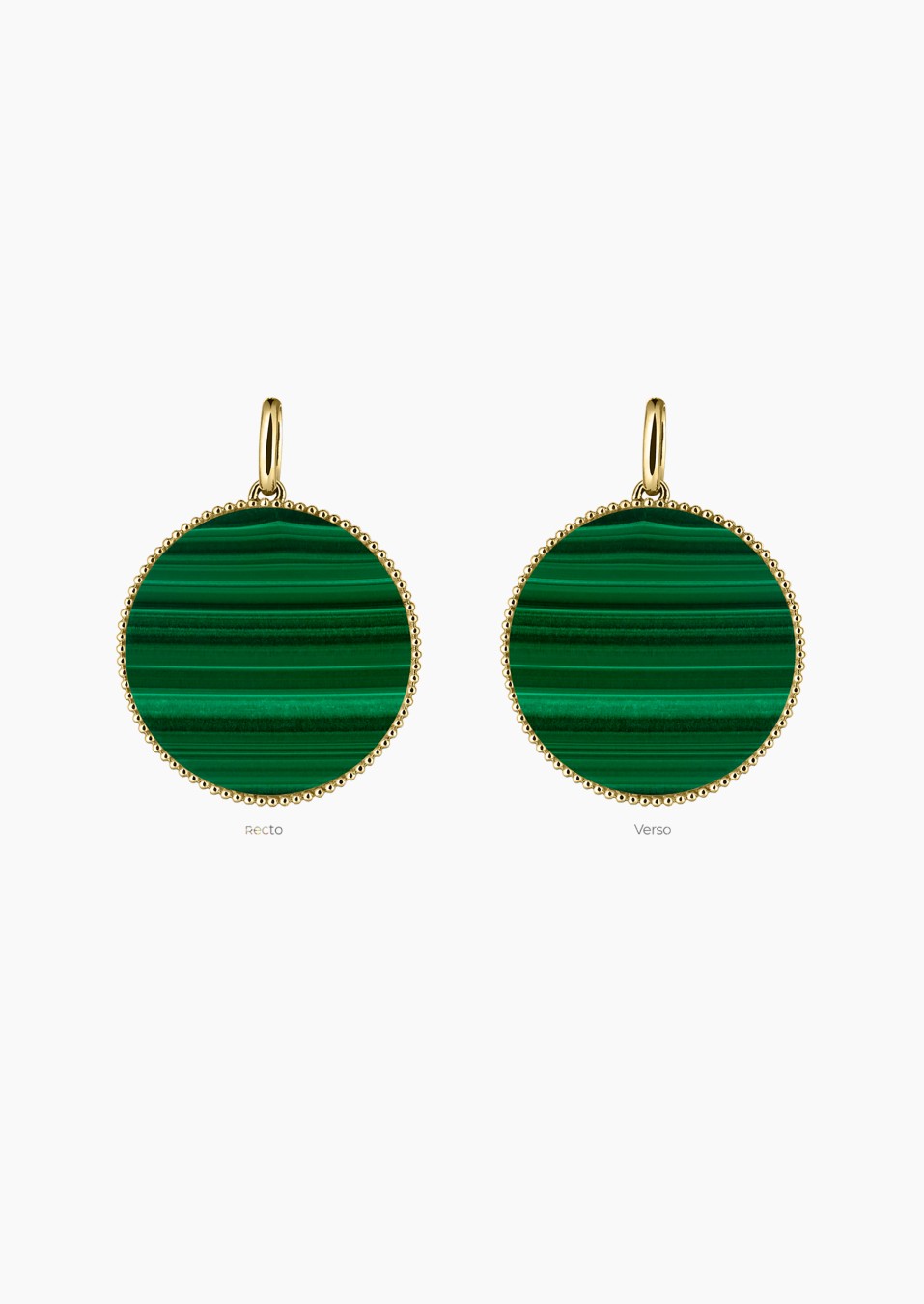 Colette Lune Perlée medal in gold and malachite / Lepage