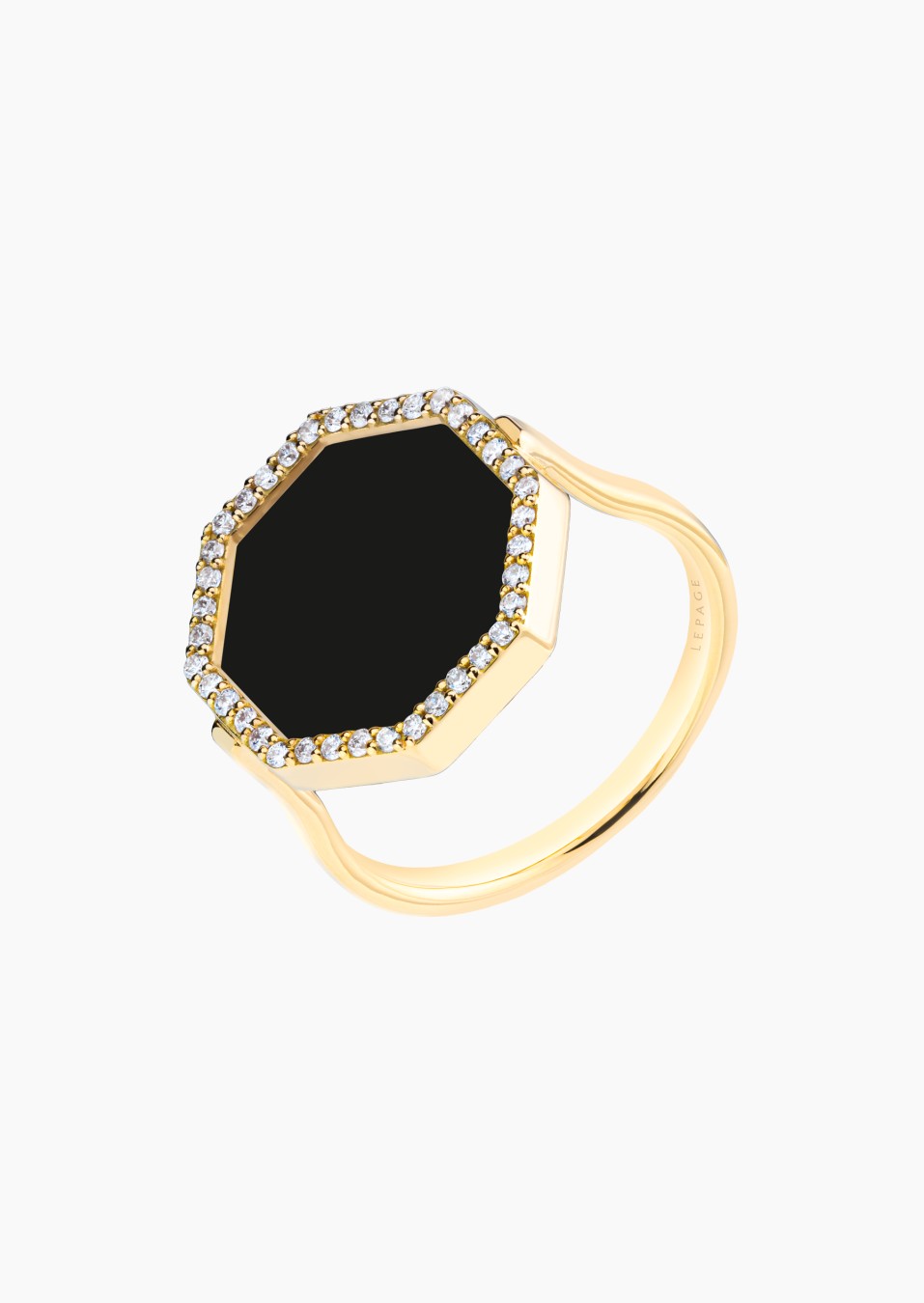 Octo ring in yellow gold, onyx and diamonds / Lepage