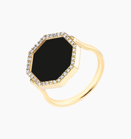 Bague Octo en or jaune, onyx et diamants / Lepage