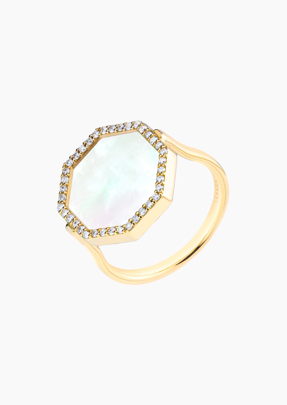 Octo ring in gold, white mother-of-pearl and diamonds / Lepage