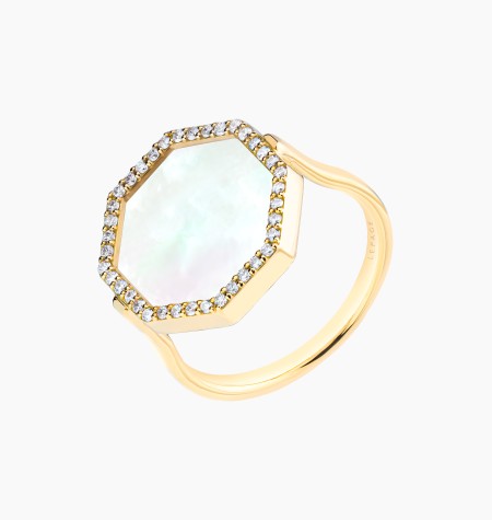 Bague Octo en or, nacre blanche et diamants / Lepage