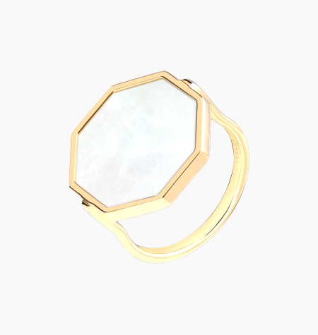 Bague Octo en or jaune et nacre blanche / Lepage