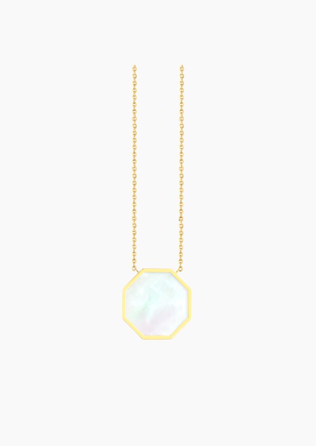 Octo long necklace in gold and white mother-of-pearl / Lepage