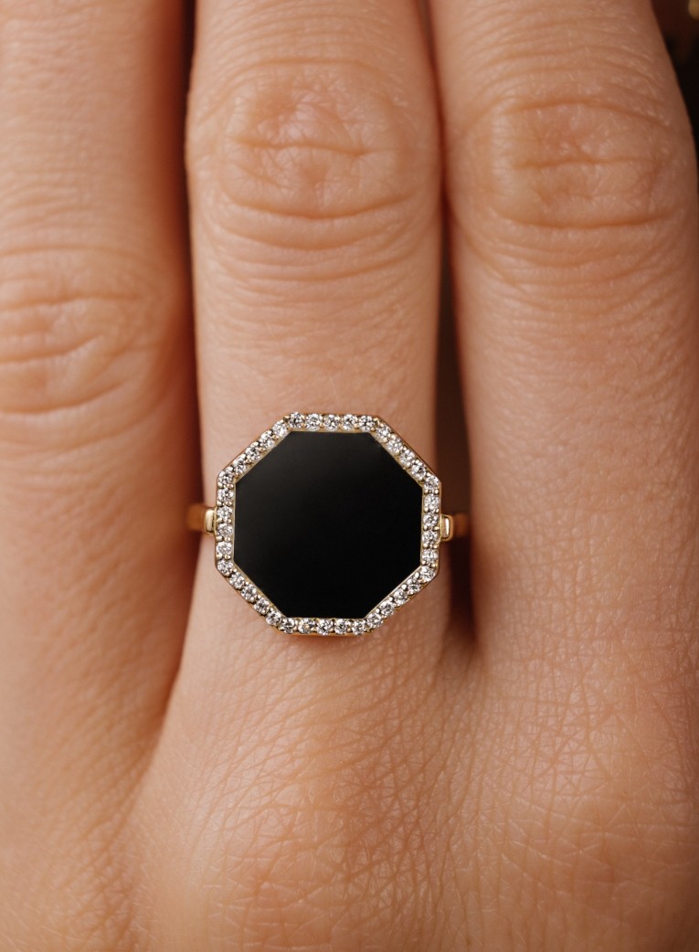octo ring in onyx and diamonds