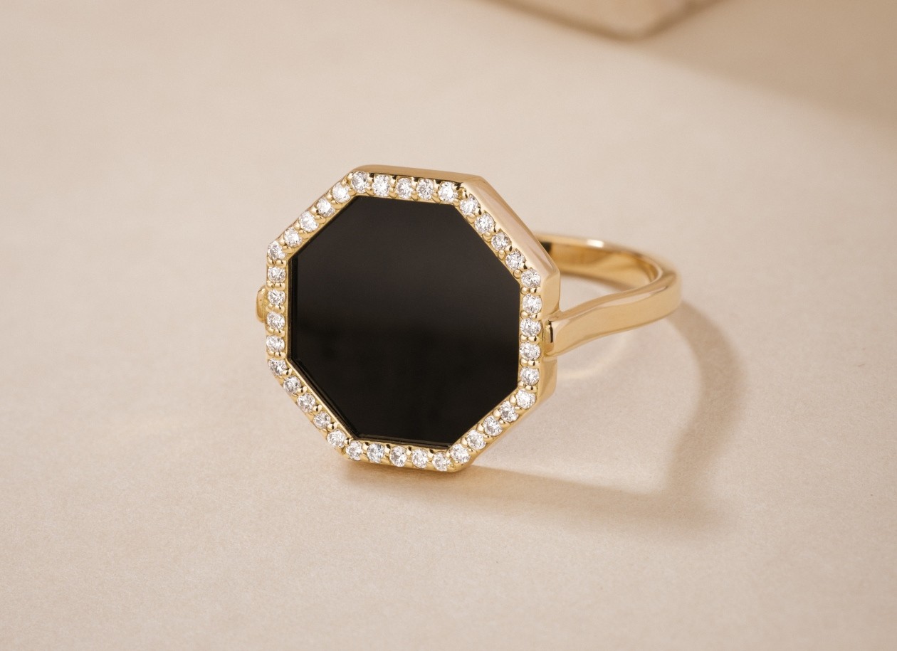 octo ring in onyx and diamonds